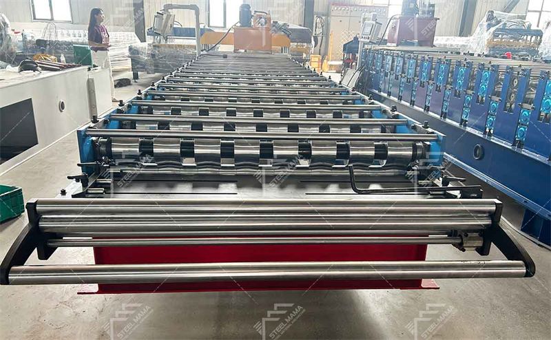 Trapezoidal steel roof panel machine